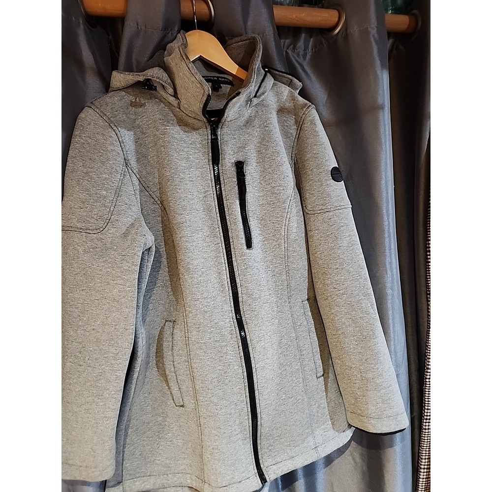 Andrew Marc‎ Mens Heather Gray Softshell Hooded Jacket Full Zip Large